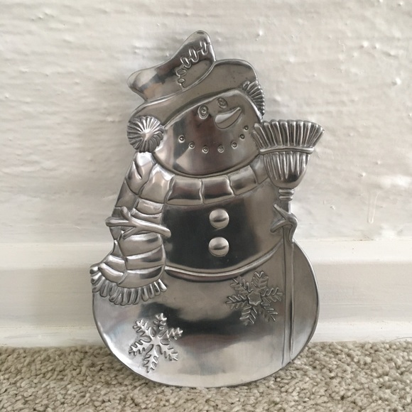 Matt Silver Festive Holiday Winter Snowman Trinket Dish - Picture 1 of 9